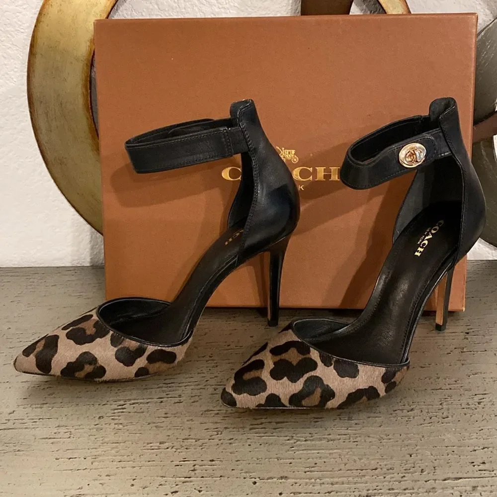 New Coach Houston Ocelot Calf Hair Calfskin Heels